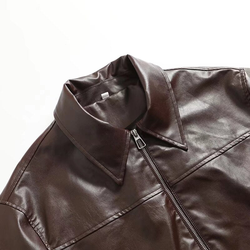 Women's new fashion casual lapel faux leather flight jacket Coat