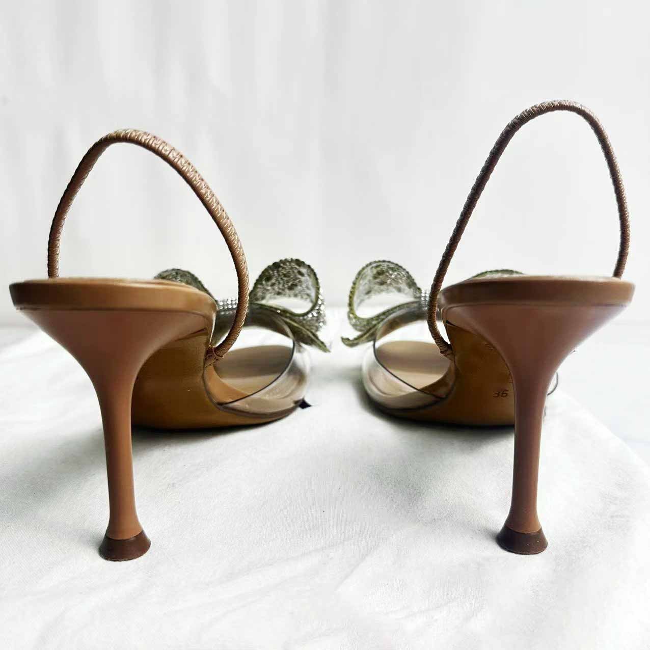 Women's New Fashion Rhinestone Bow Decorated with Transparent Plastic High-heeled Sandals and Open-toed Sandals.