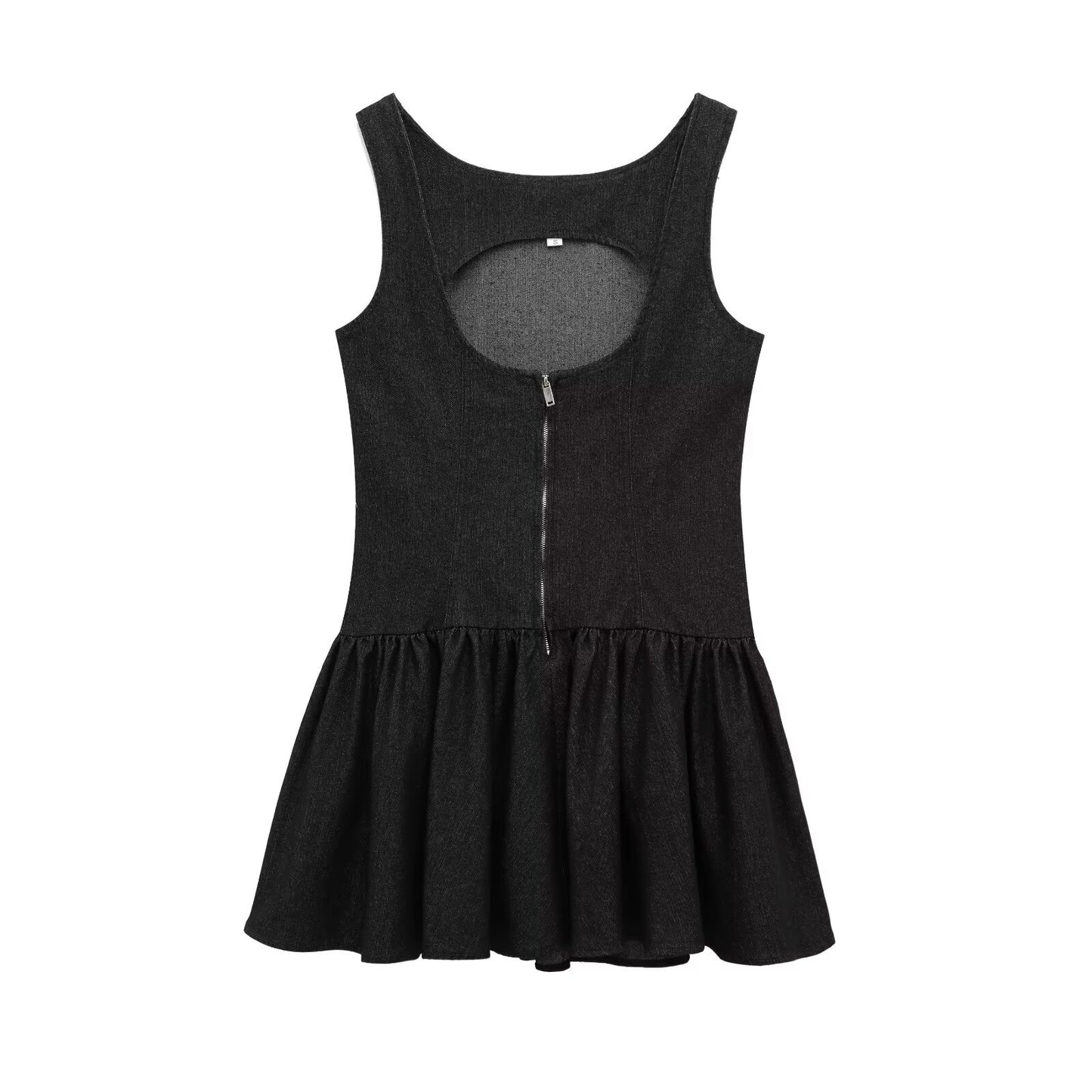 Women's new fashion layered decoration backless denim effect mini dress