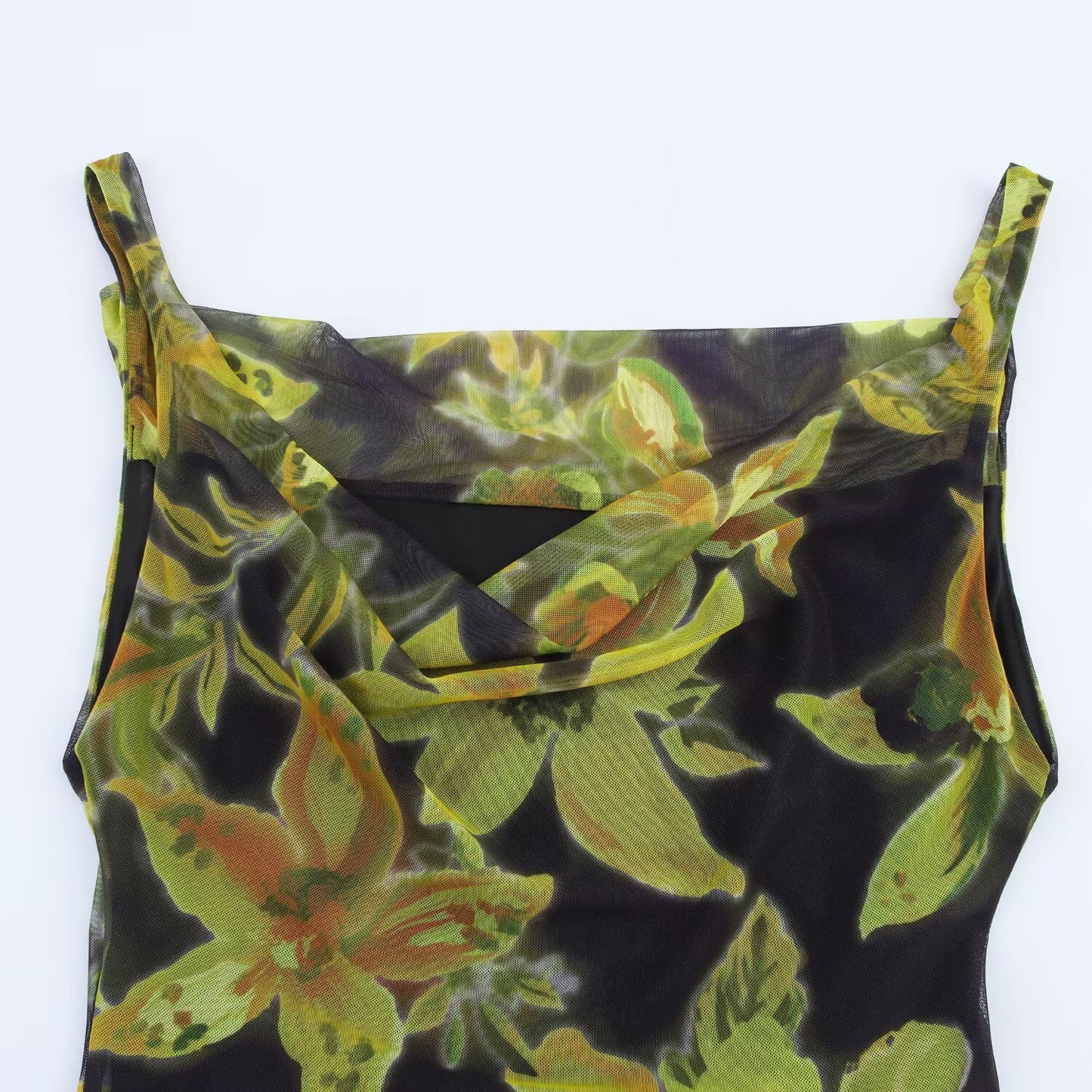 Women's 2025 new Fashion printed tulle suspender mini dress retro sleeveless women's dress