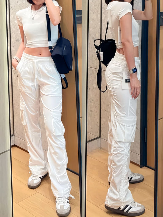 LU Women's New Fashion Joker Loose Waist Sports Casual Overalls Straight Women's Trousers