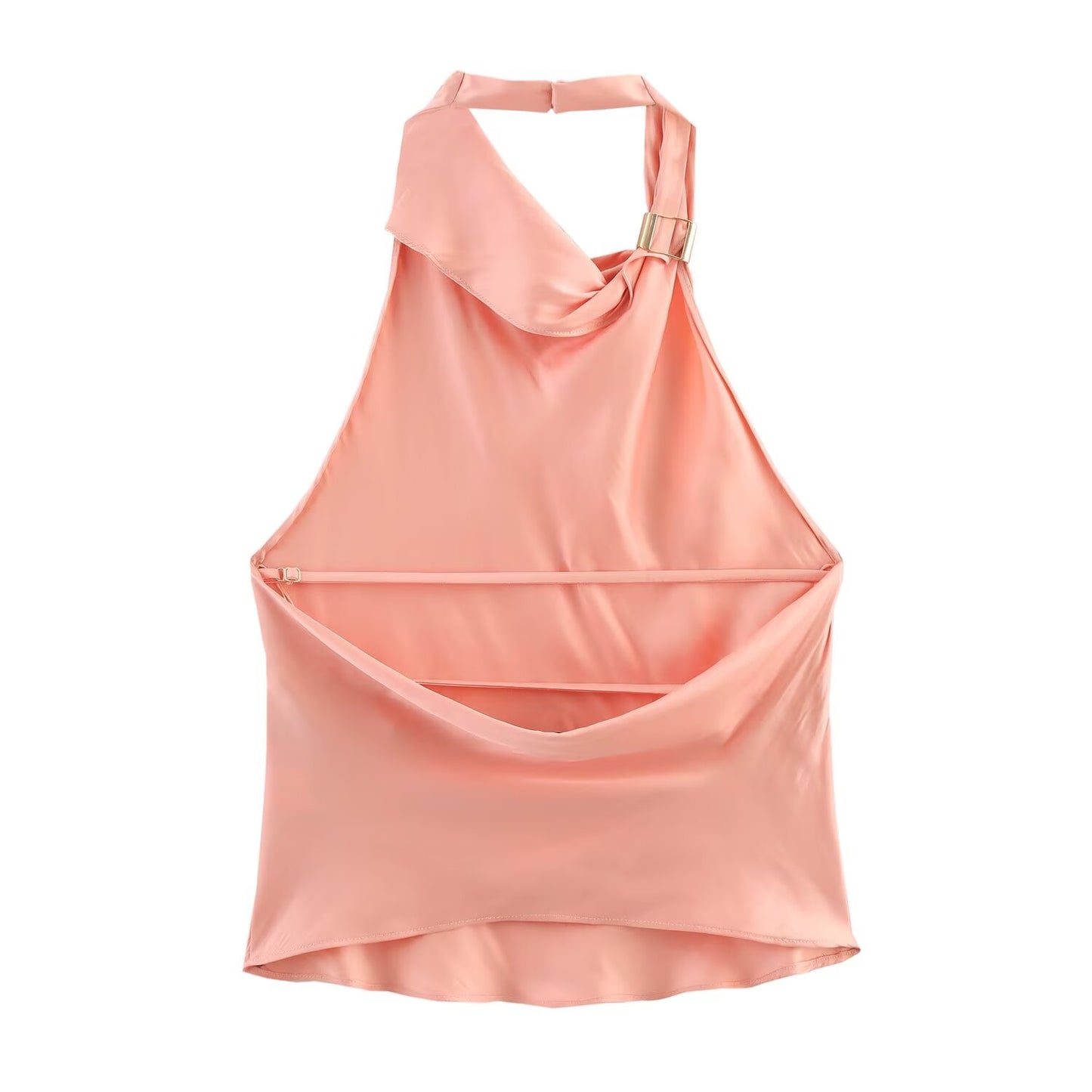 Women's new fashion slim satin texture Pleated hanging neck top retro sleeveless backless women's vest chic top+Skirts Women's suit