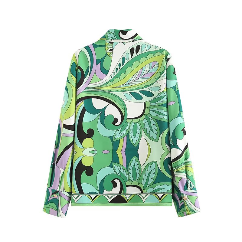 Women's new fashion loose single breasted printed long sleeved shirt+Skirt suit