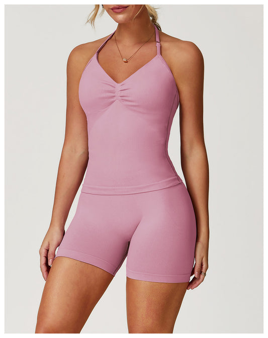 Women's New Fashion Seamless Yoga Breathable Sports Vest Seamless High Waist Yoga Shorts