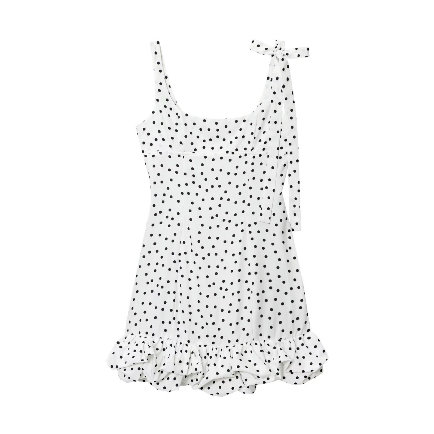 Women's summer fashion ruffle edge decoration polka dot Lace up mini dress