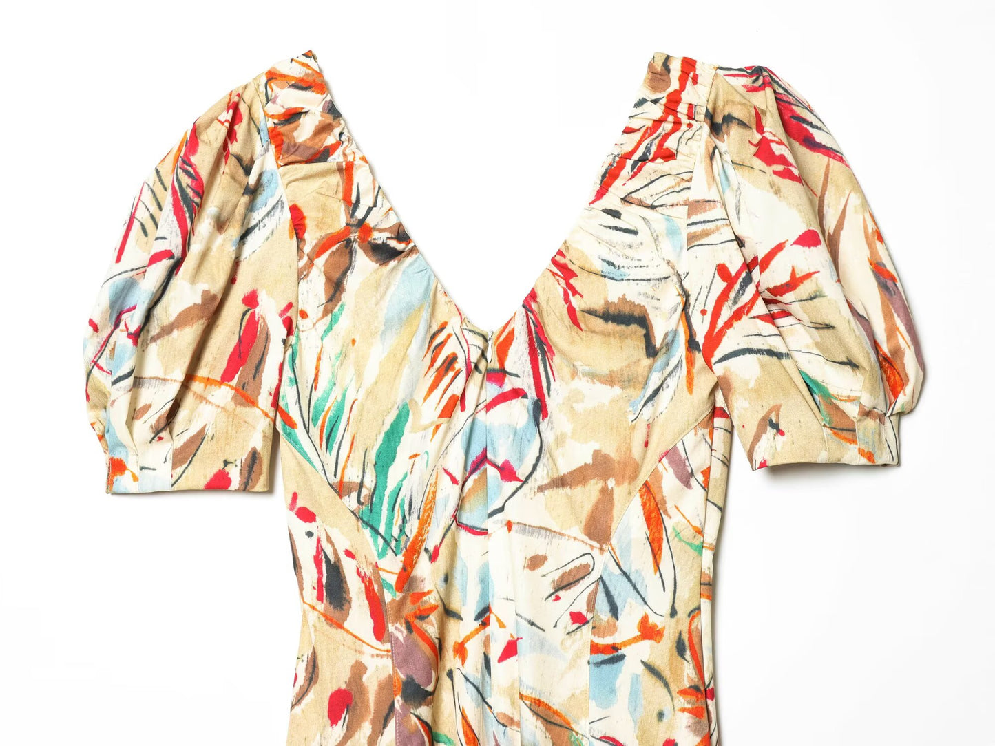 Women's Bubble Sleeve Printed Midi Dress