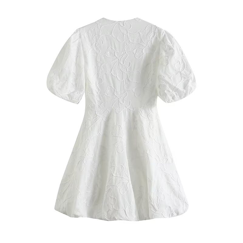 Ladies' new Fashion embroidered decoration slim short sleeved V-neck mini dress