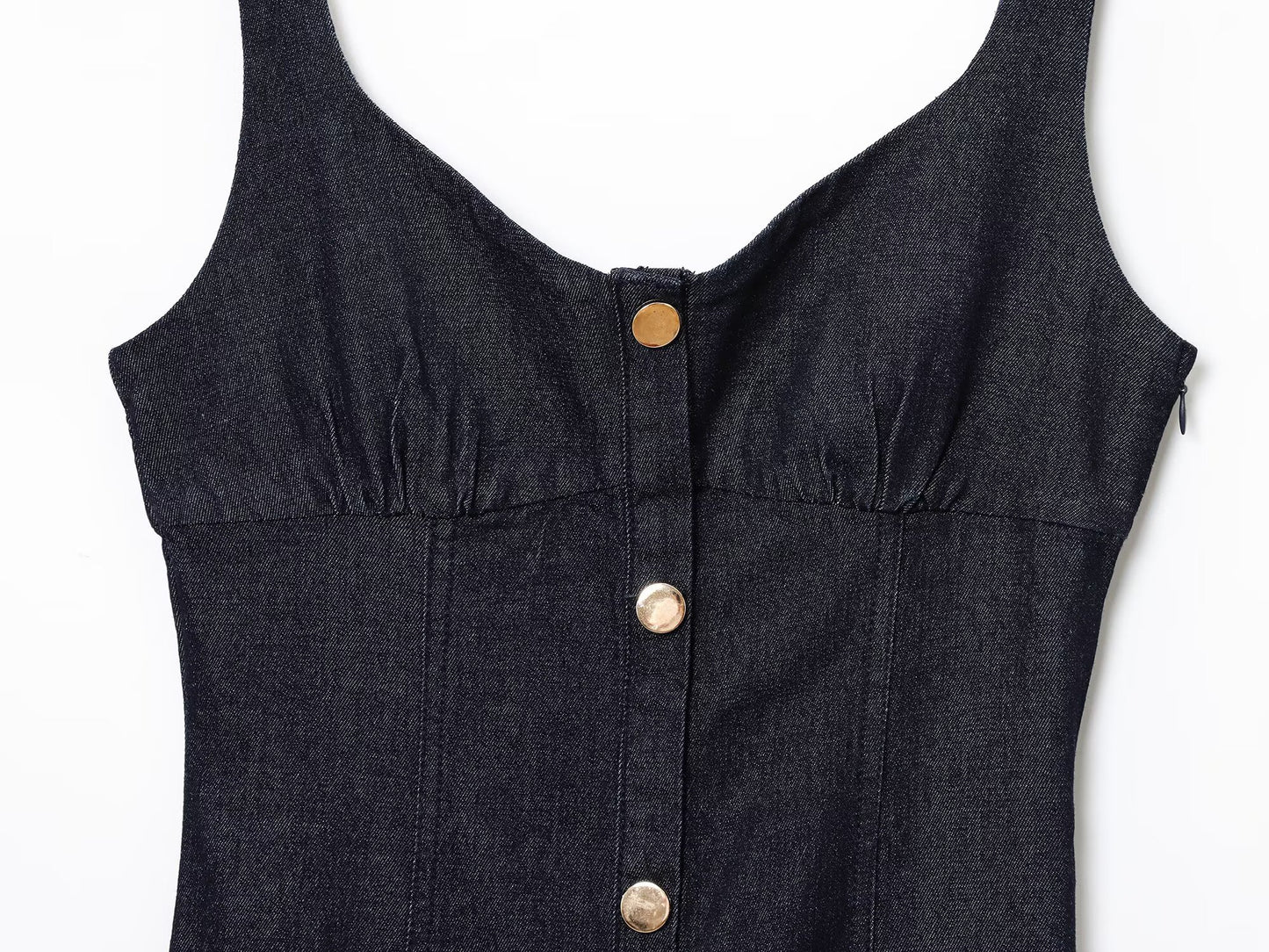 Women's New Fashion Sleeveless Wide Shoulder Strap Cowboy Midi Dress