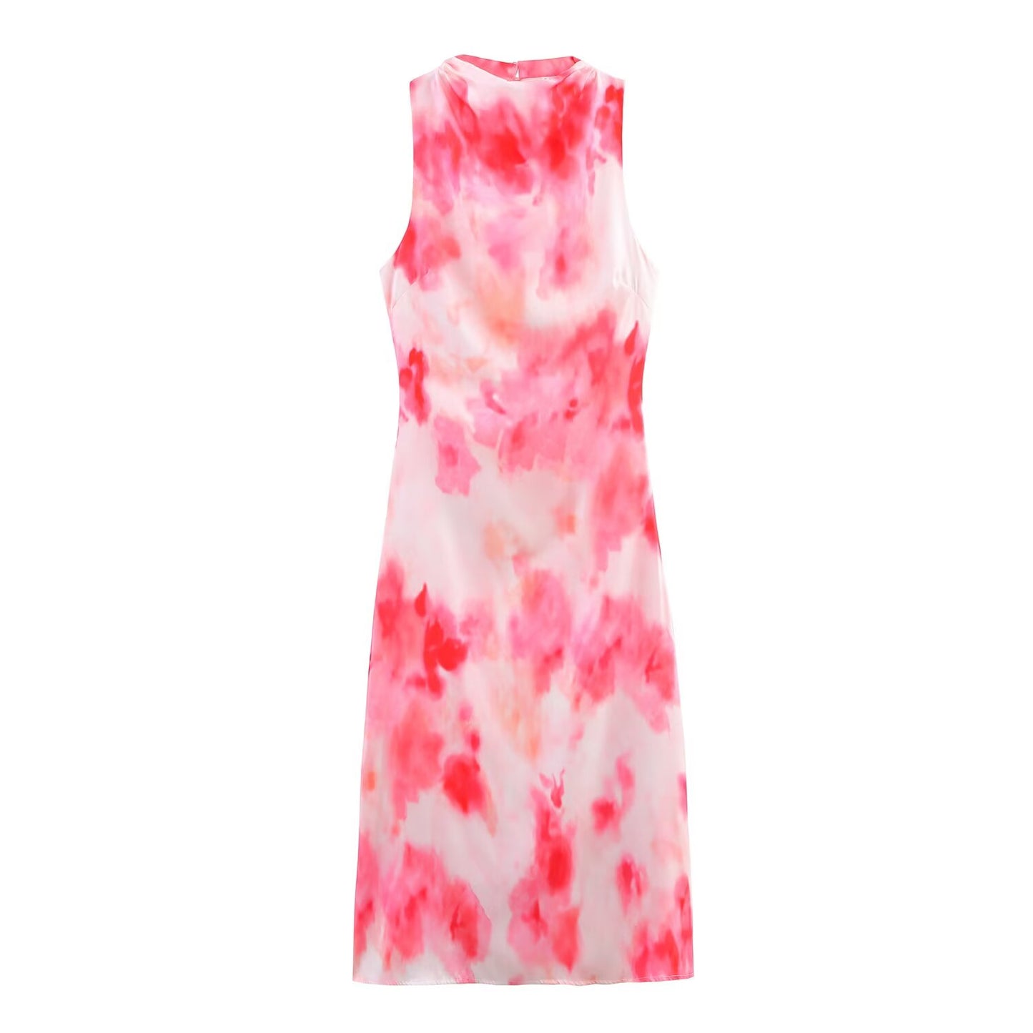 Women's 2025 new fashion sleeveless tie dye satin texture MIDI dress