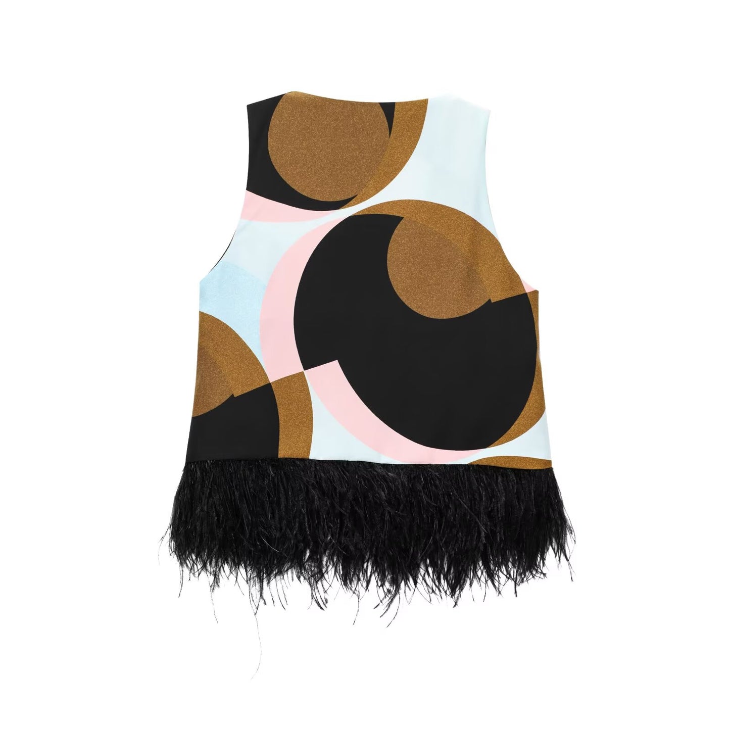 set woman 2 pieces New feather decoration printed V-neck top+Pants suit