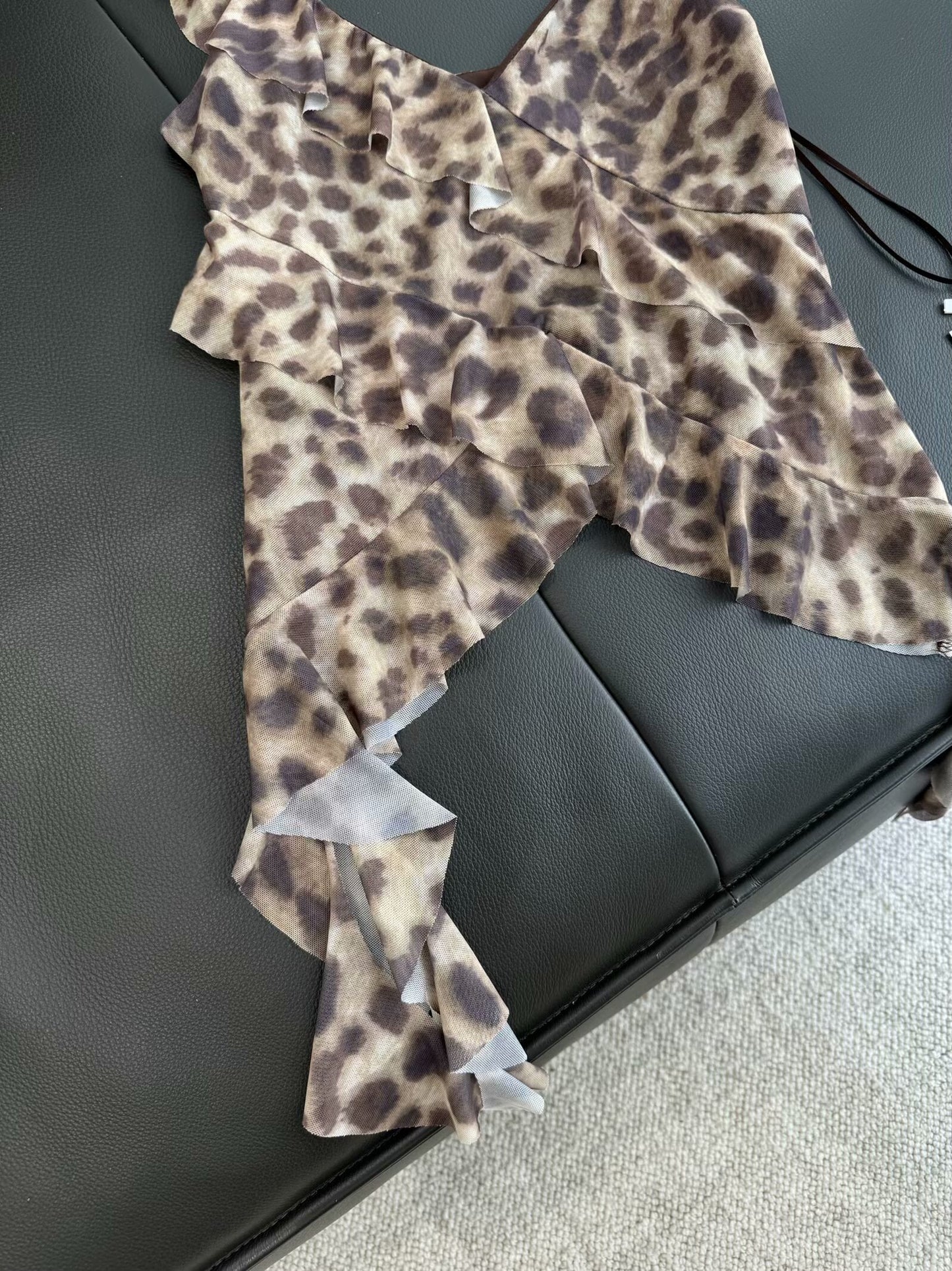 Women's 2025 new fashion layered decoration printed tulle suspender top