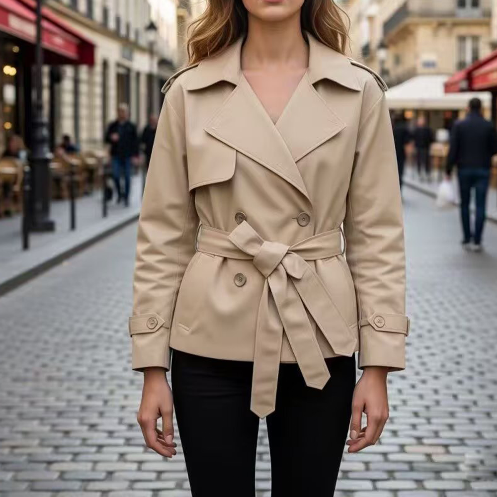 Women's with Belt short double breasted windbreaker Coat