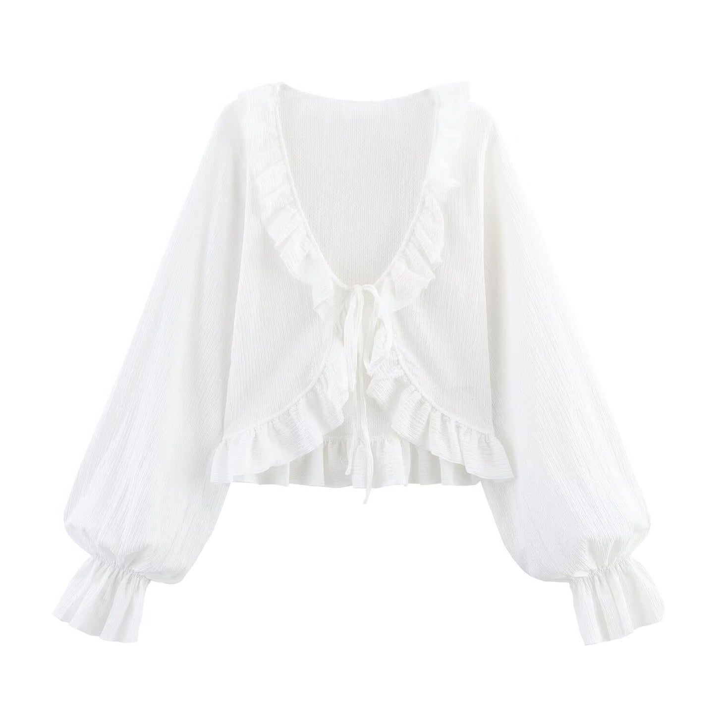 Women's new fashion layered decorative print V-neck top retro long sleeved women's shirt chic top