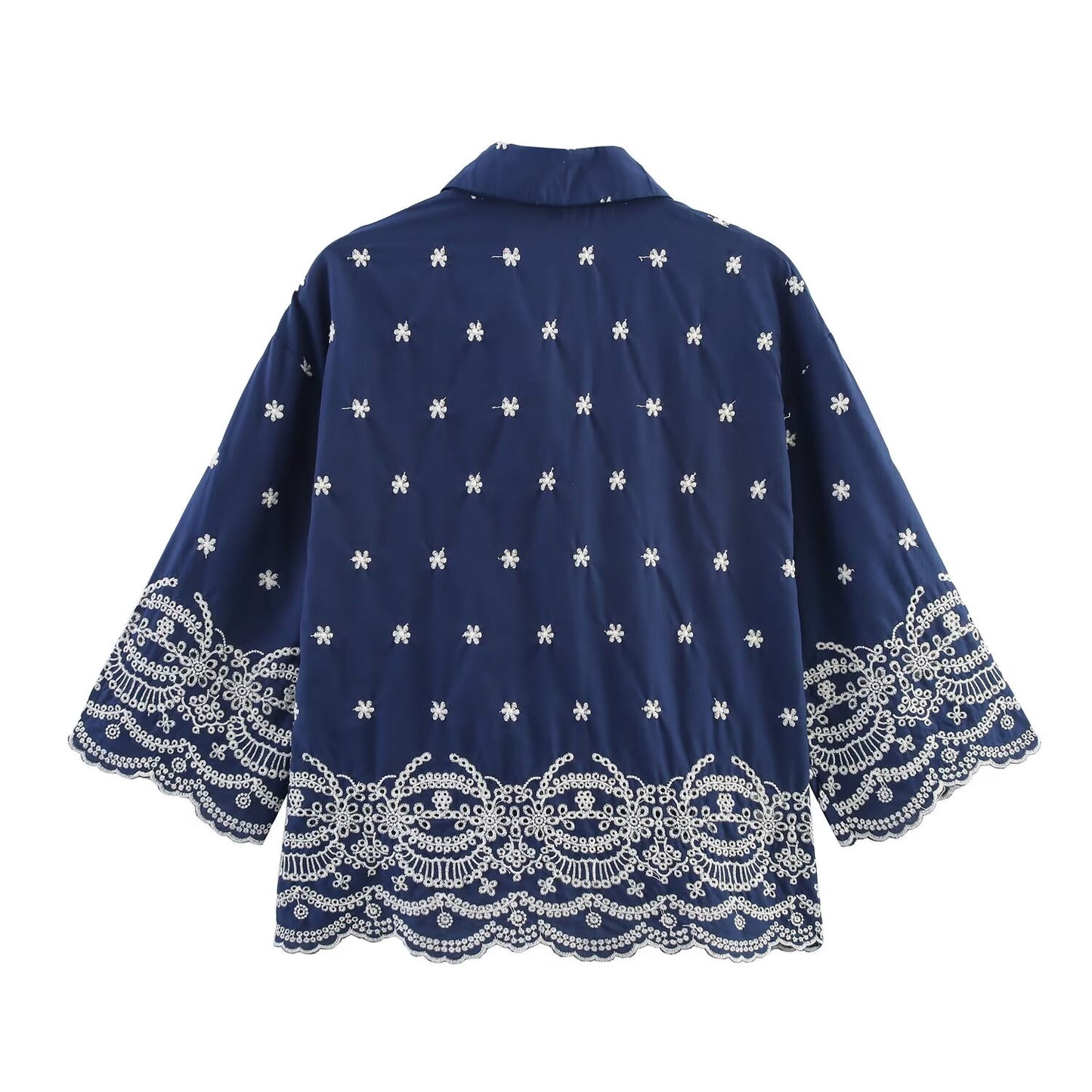 suit Women's 2 pieces New fashion loose hollow embroidery button up shirt + Pants suit