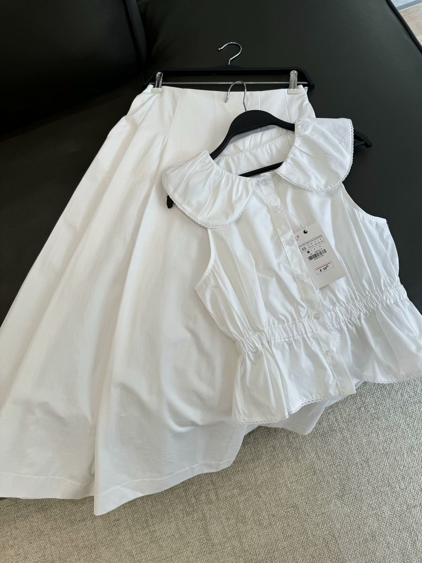 Suit women's 2-piece 2025 fashion small round neck poplin top retro long sleeve back slit female+long skirt female suit