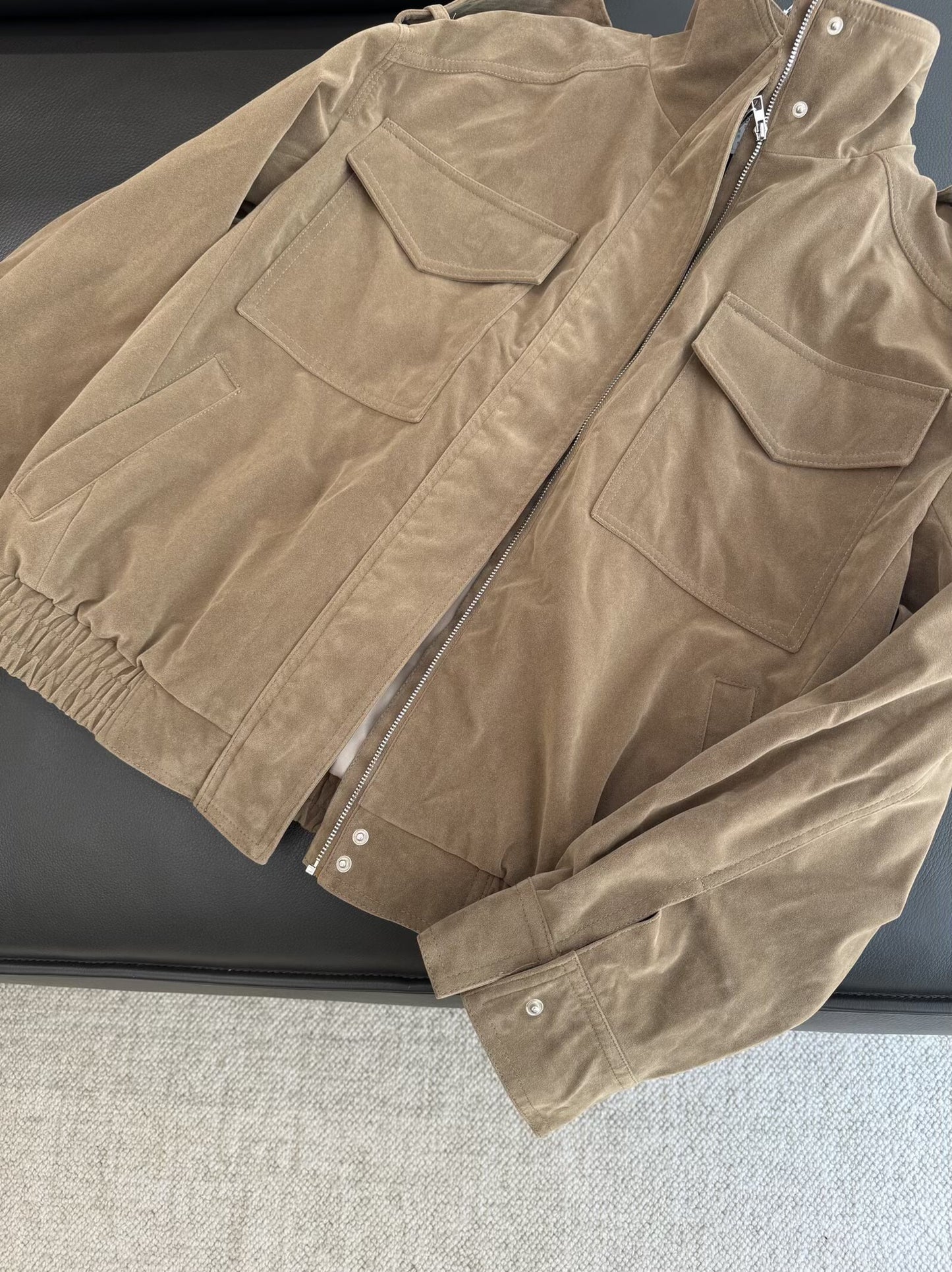 Women's new fashion casual suede leather stand collar jacket Coat