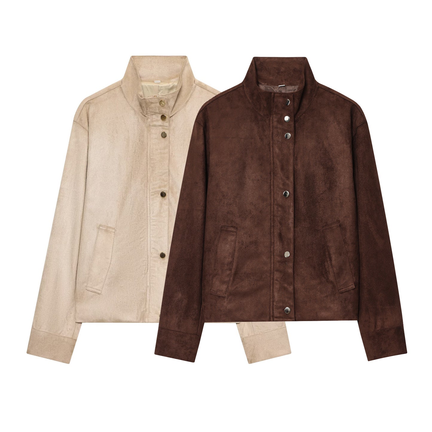 Women's new fashion anti suede effect stand collar jacket Coat