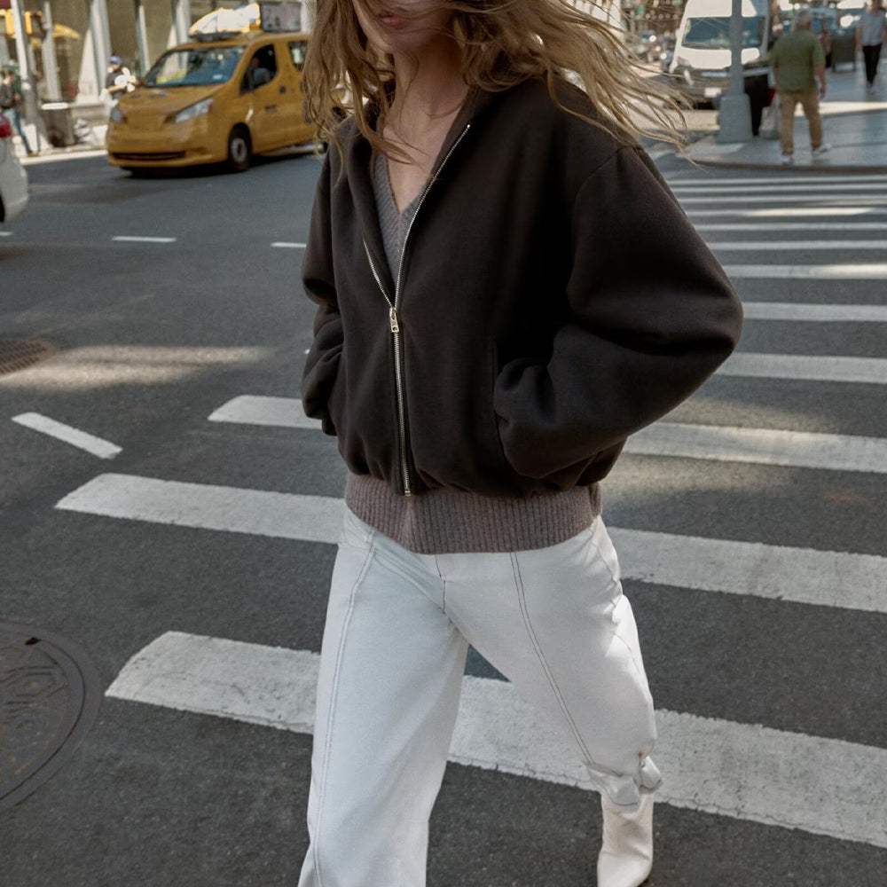 Women's new fashion elastic hem casual hooded jacket Coat