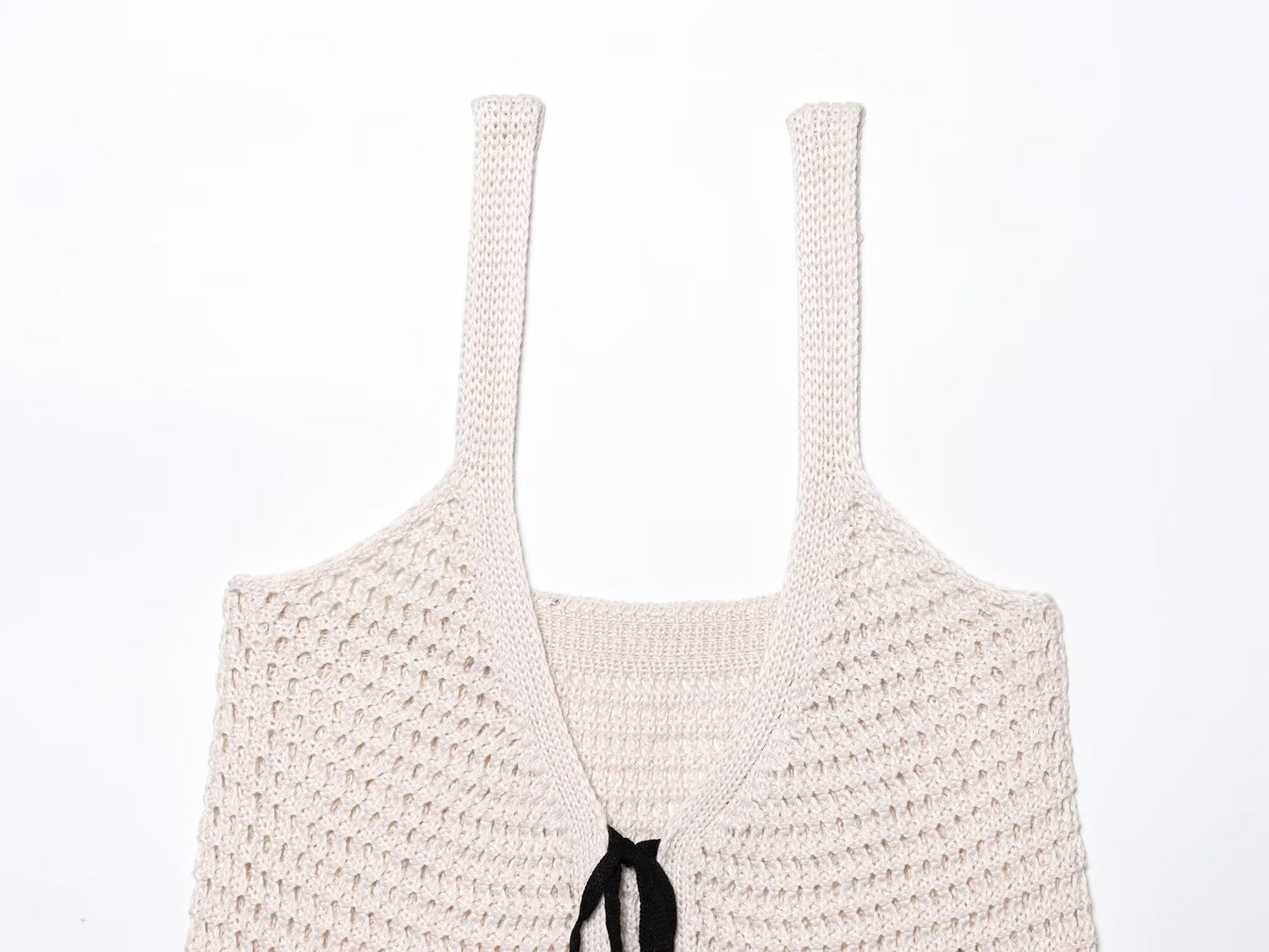 Women's new fashion bow Lace up decoration Slim crochet suspender top