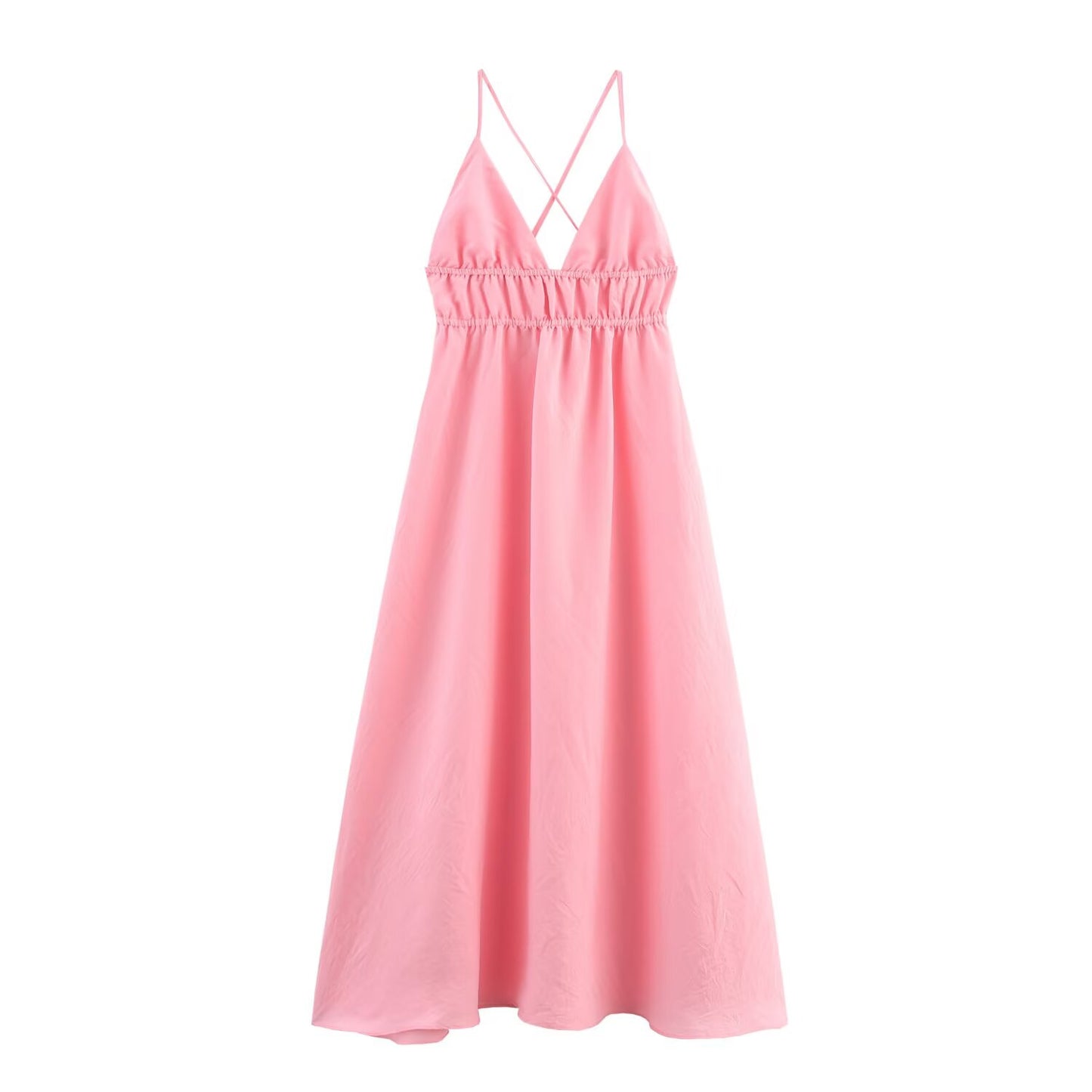 Women's' new fashion backless design sleeveless draped suspender MIDI dress