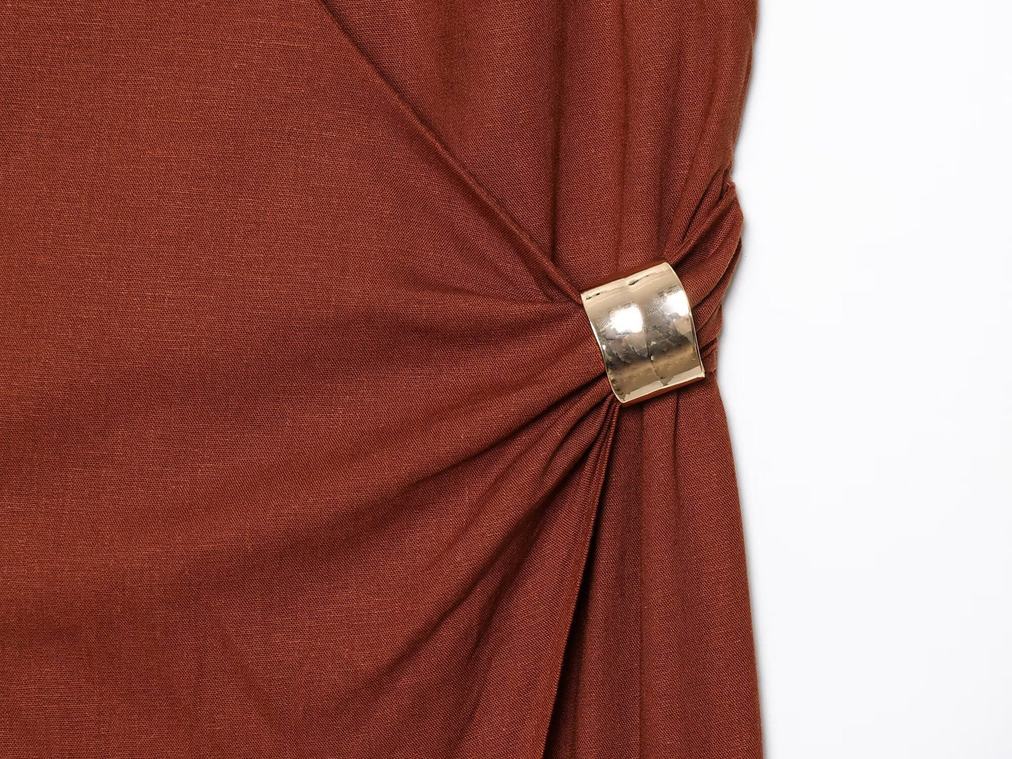 Women's new fashion sleeveless pleated linen blend hanging neck MIDI dress