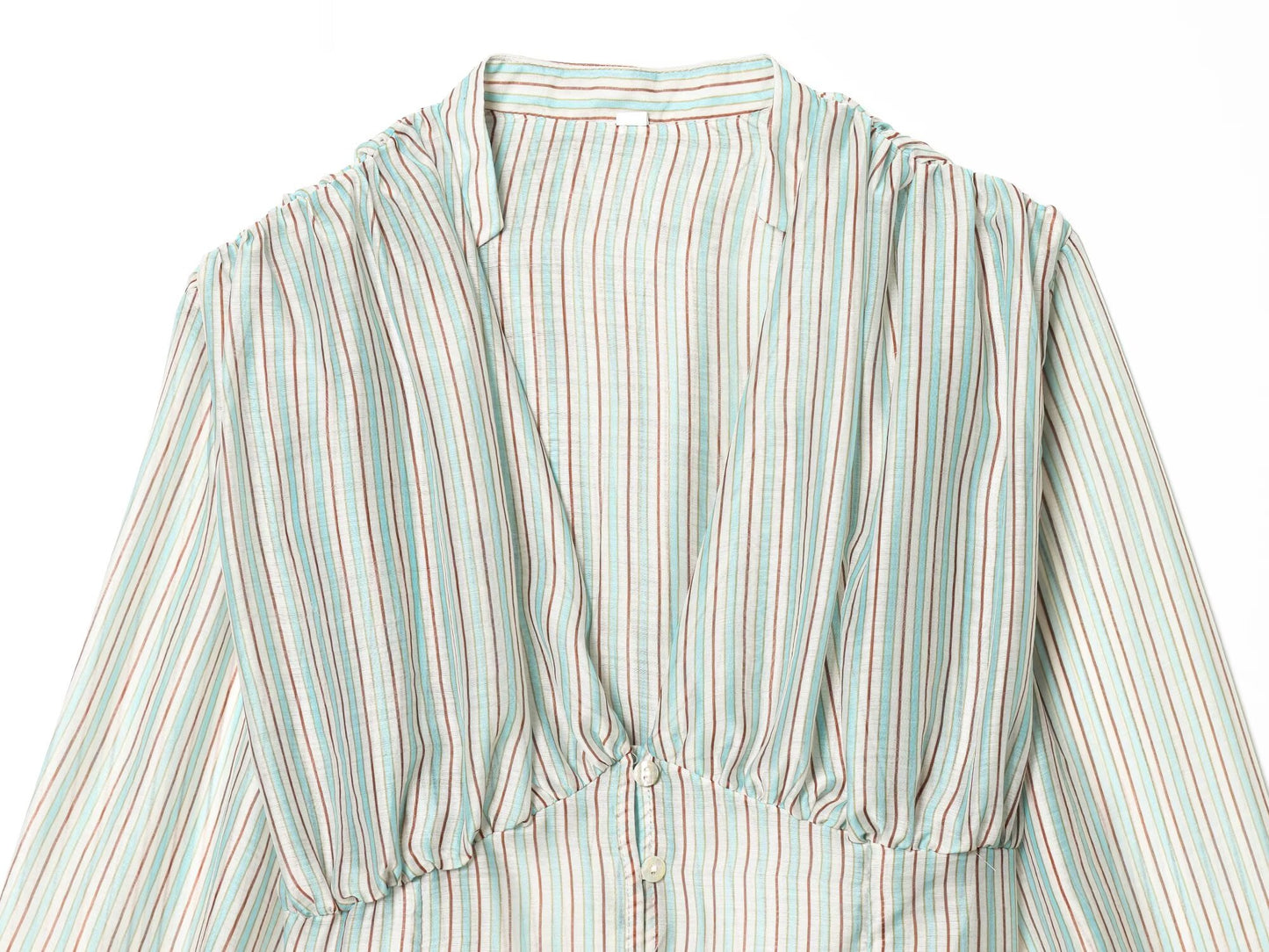 Women's V-neck striped waist cinched shirt