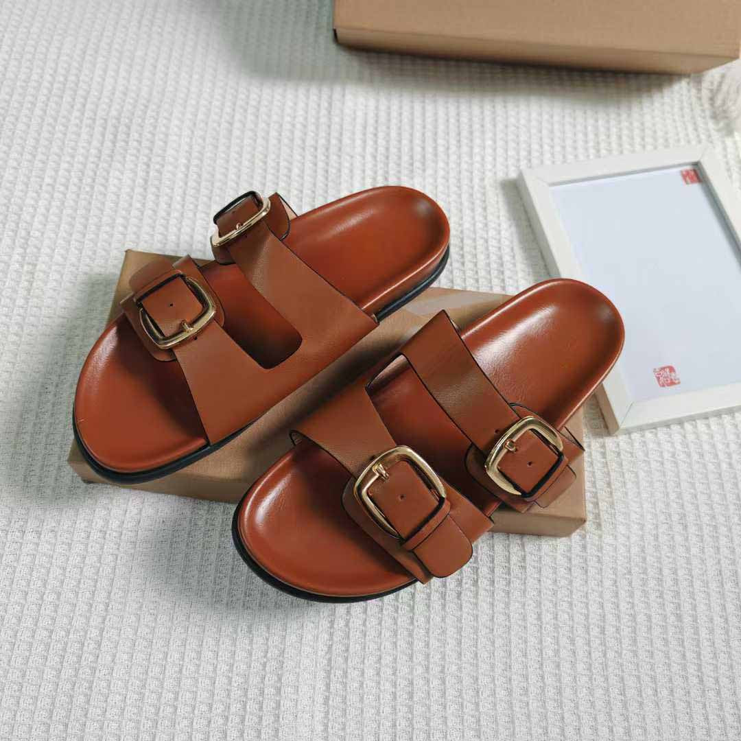 Women's New Fashion Casual Joker Double Belt Buckle Flat Sandals Wearing Joker Women's Slippers