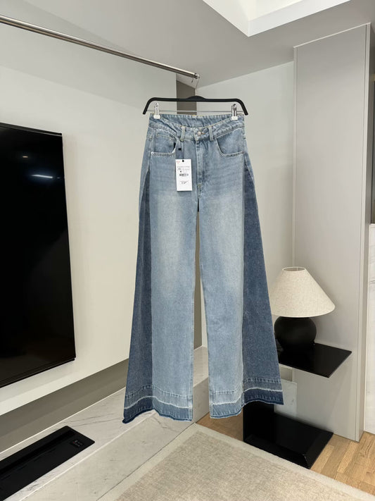 Women's 2025 chic fashion stitching wide-leg pants retro women's trousers