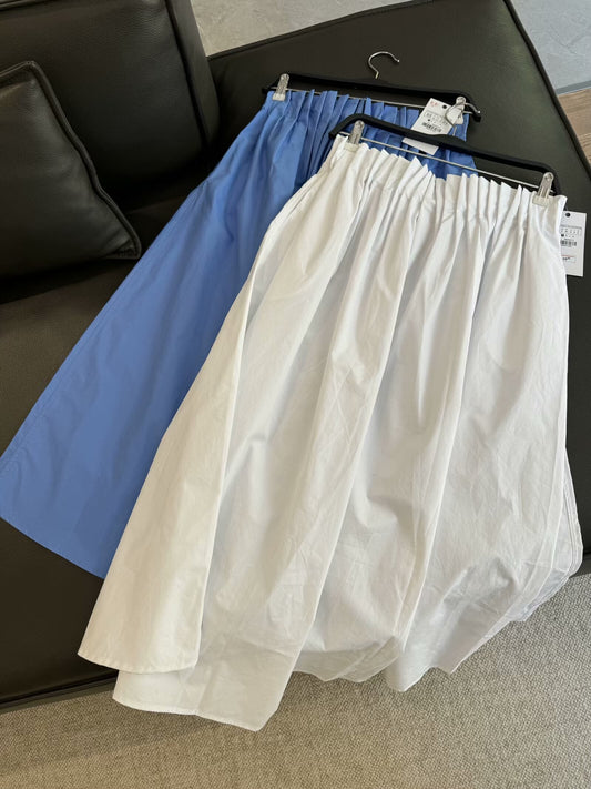 Women's 2025 chic fashion Poplin midi skirt retro high elastic waist skirt 