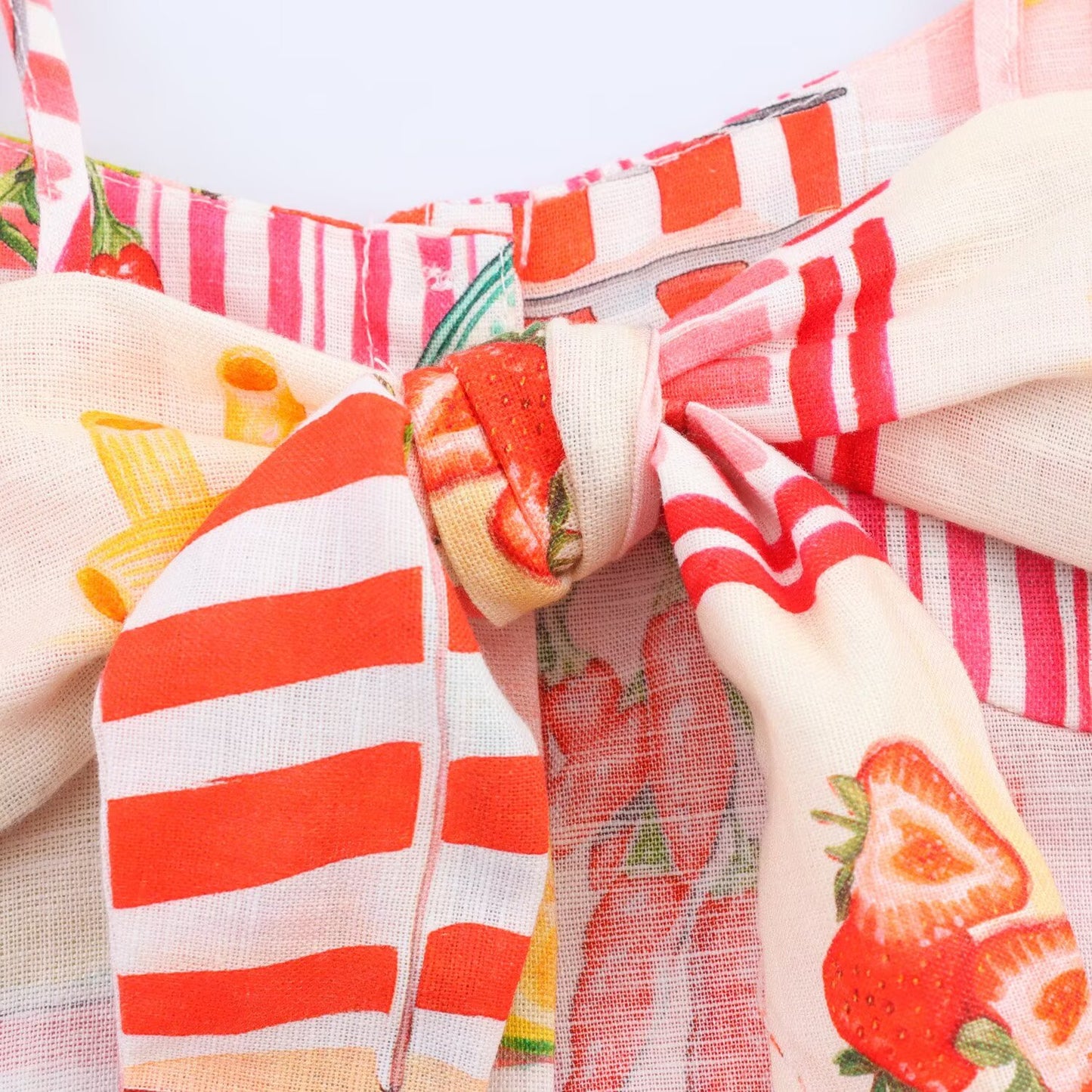 Women's New Fashion Linen Blended Patchwork Printed suspender Midi Dress