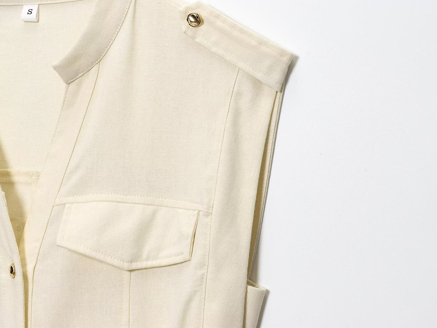 Women's New Fashion Sleeveless Single breasted Linen Blended Midi Dress