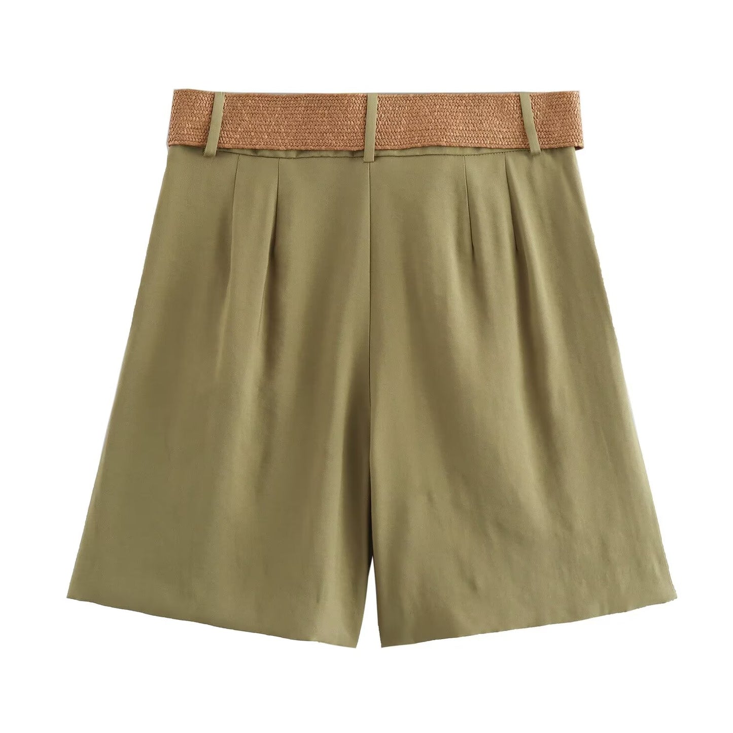 Women's' new fashion with Belt loose side pocket casual pleated shorts