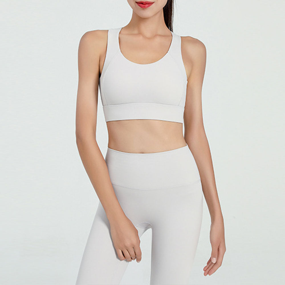 Set Women's Yoga Clothing Fitness Underwear Backless Shockproof Yoga Vest+high Waist Pocket Peach Hip Sanding Nude Sweatpants Fitness Yoga Pants Yoga Clothes 