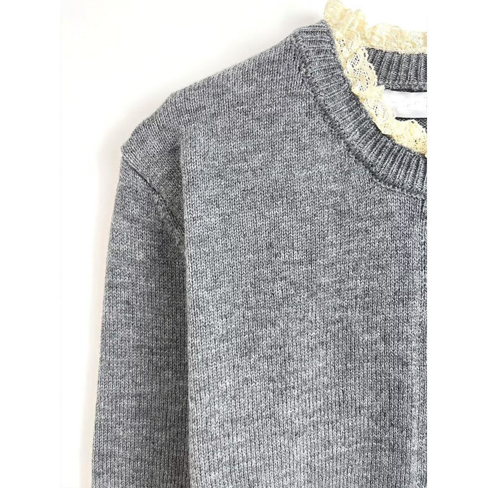 Women's new fashion O Neck lace patchwork knitted cardigan