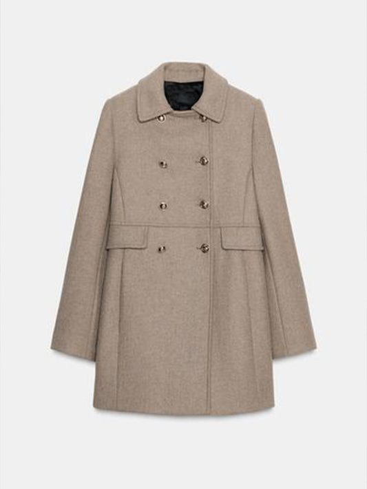 Women's new fashion warm double breasted wool blended coat jacket