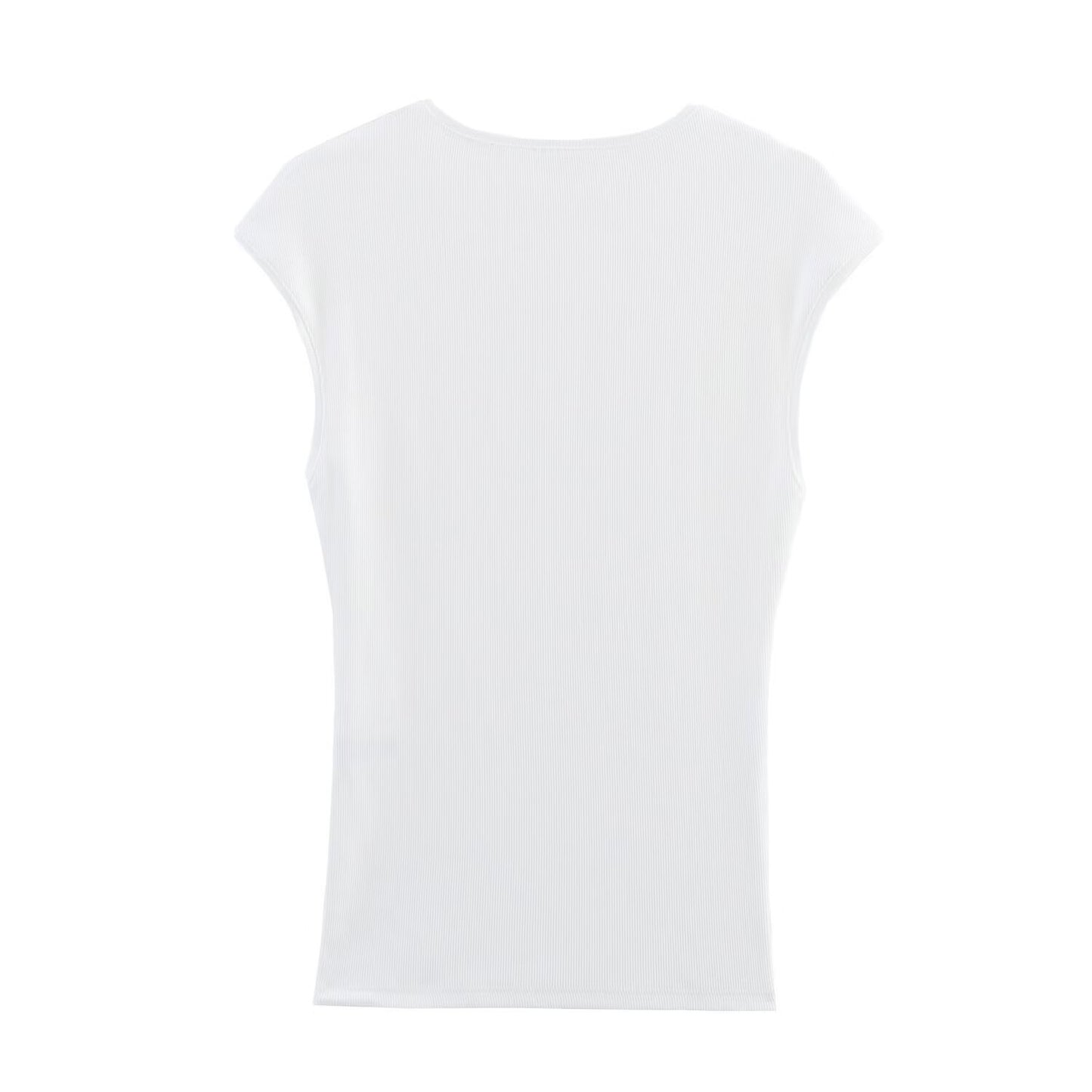 Women's new fashion elastic slim ribbed T-shirt retro sleeveless women's T-shirt chic top
