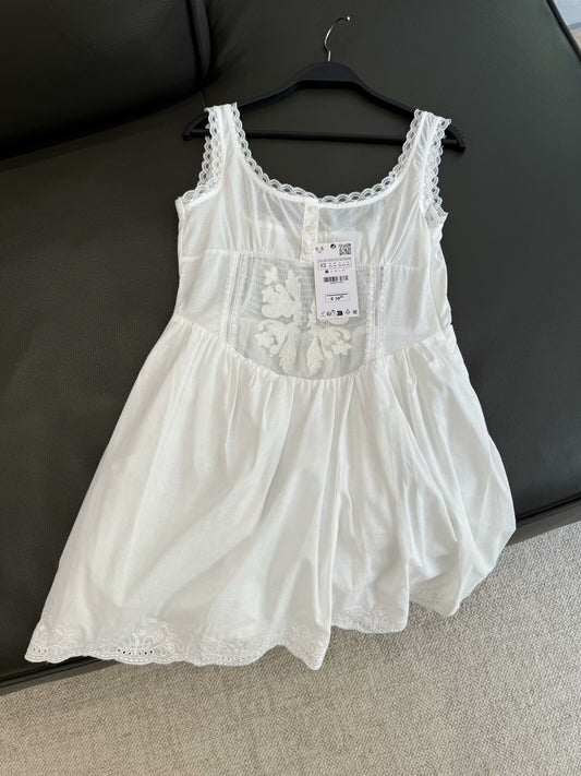 Women's new fashion embroidered lace decoration slim wide shoulder strap mini dress