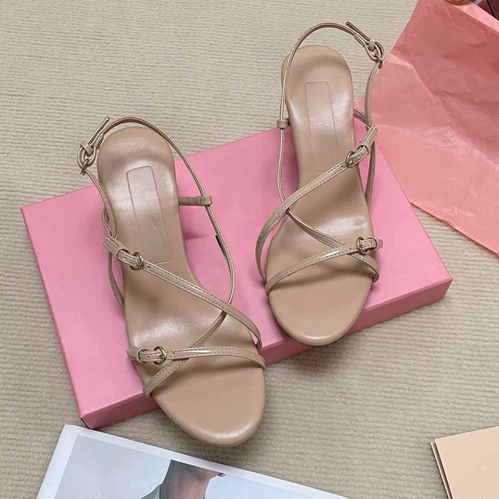 Women's New Temperament Joker Round Toe Cross Strap Design Lace-up Stiletto Sandals.