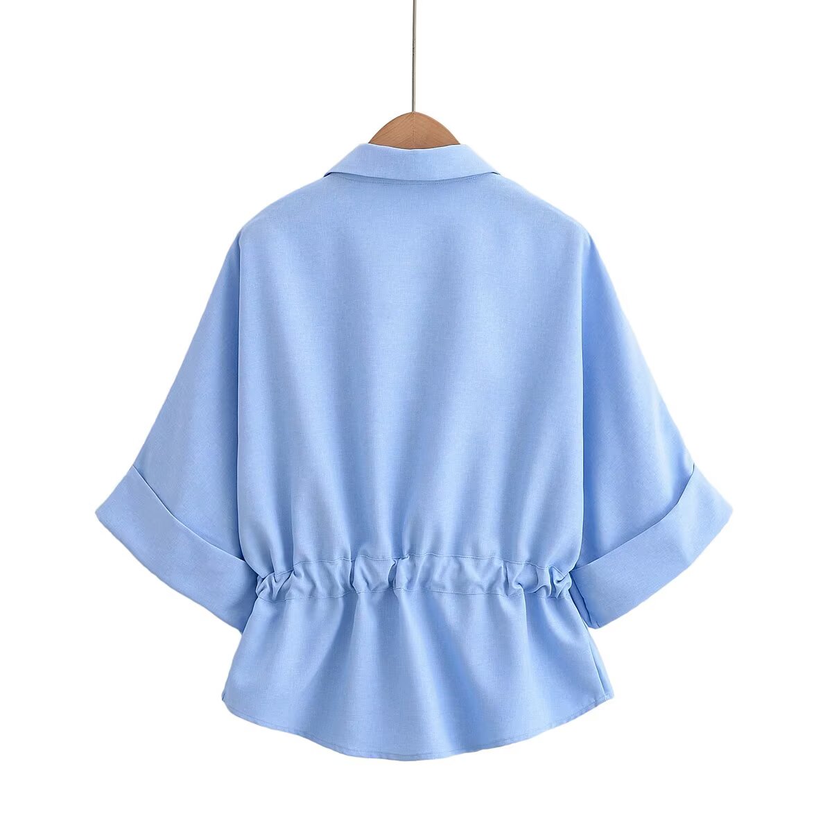 Women's fashion with Belt loose short sleeved lapel shirt+Pants suit