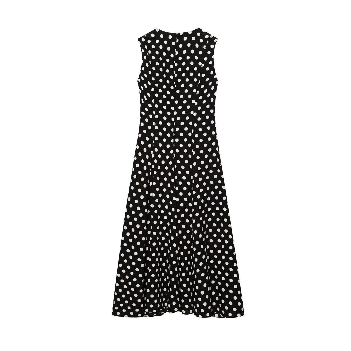 women's New Fashion sleeveless polka dot printed draped MIDI dress