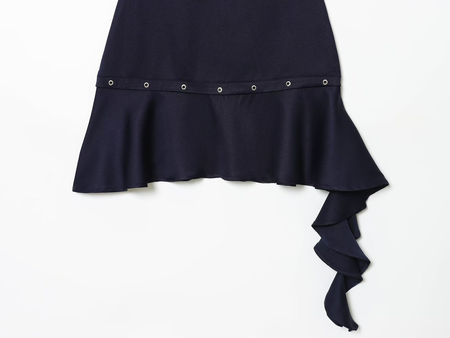 Women's new fashion rivet decoration asymmetric mini dress