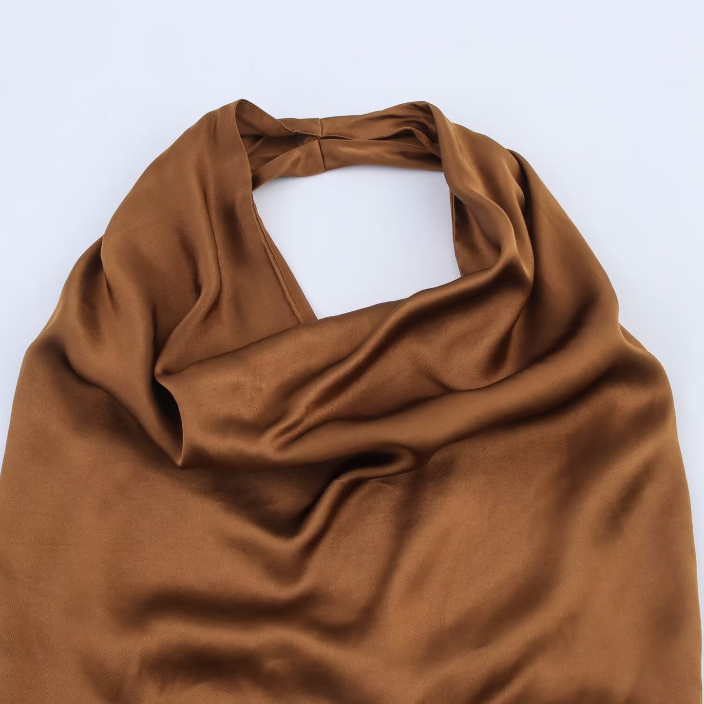 Women's 2025 New Fashion Satin Texture Hanging Neck Collar Midi Dress