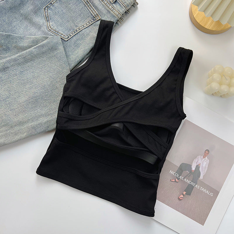 Women's New Joker Camisole with Chest Cushion Cross Waist Wear Slim Jacket