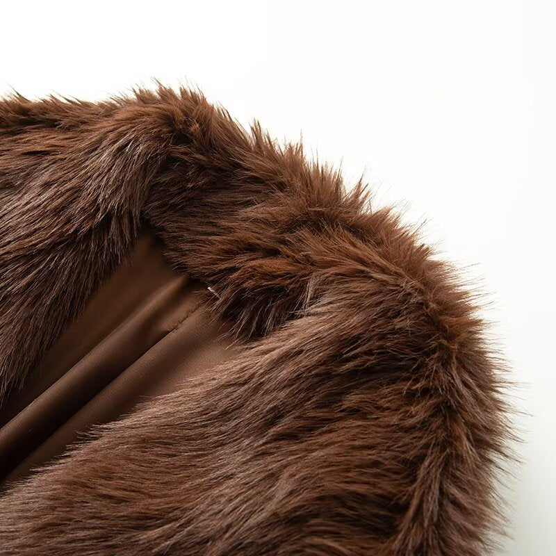 Women's artificial fur effect big Lapel Coat