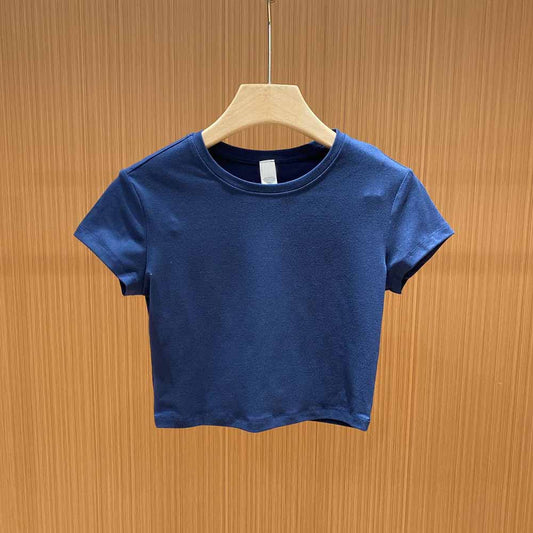 Women's New Fashion Sports Training Yoga Shoulder Short-sleeved T-shirt in Spring and Summer Women's Bottoming Short Blouse.