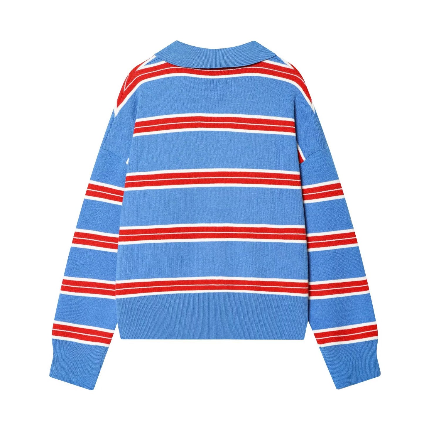 Women's casual striped knitted polo shirt