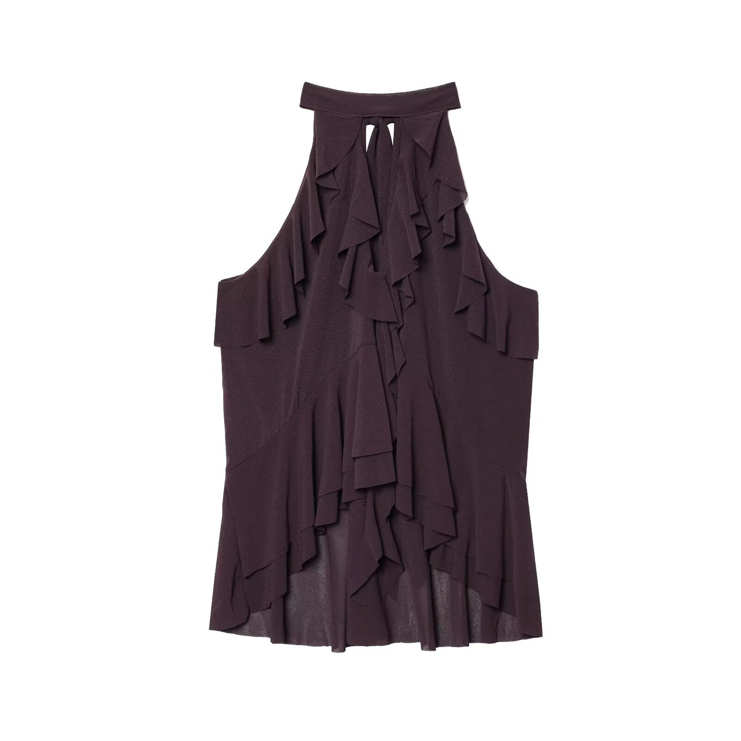 Women's 2025 new fashion layered decoration sleeveless hanging neck collar top