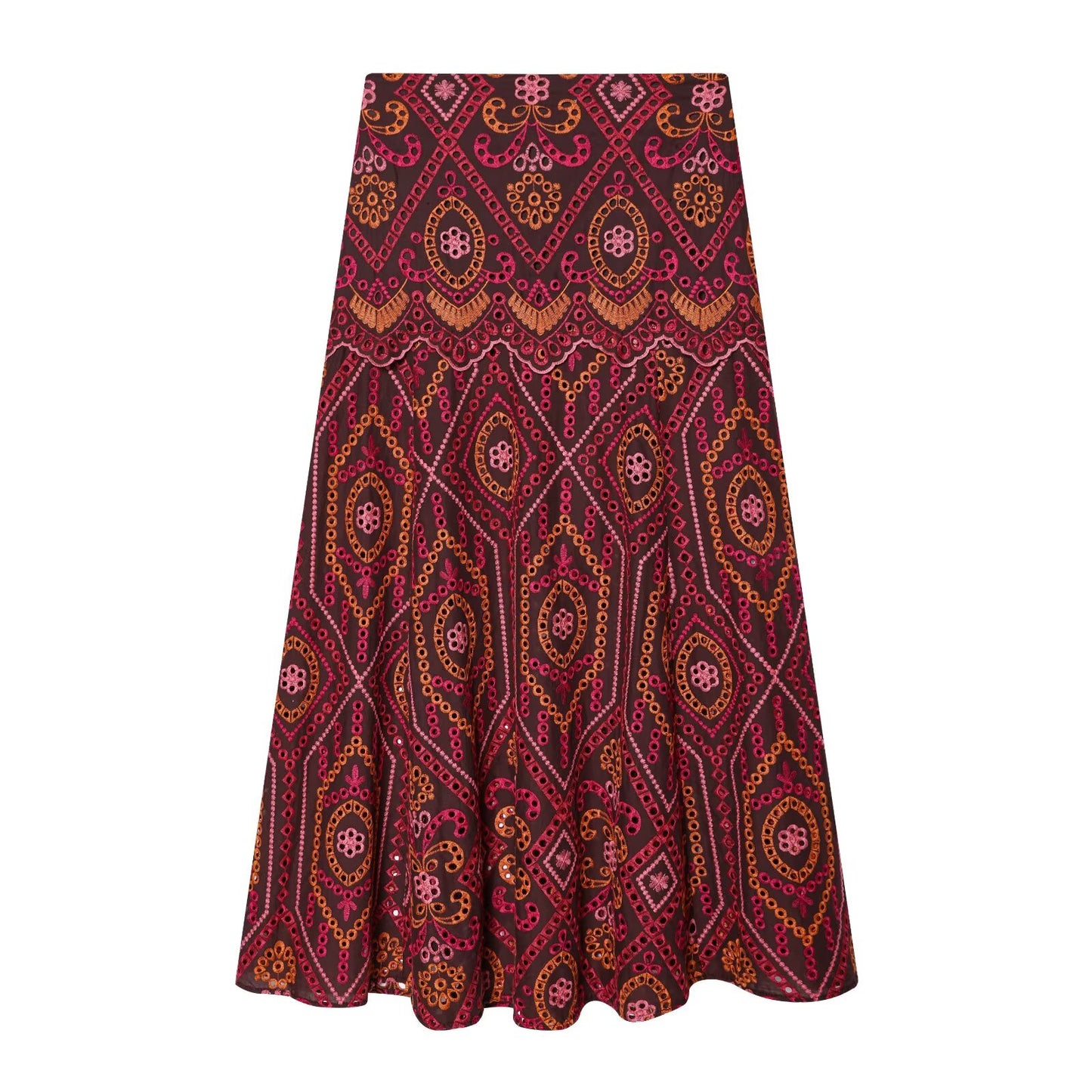 suit Women's 2 pieces hollowed out embroidered O-Neck top+Skirts