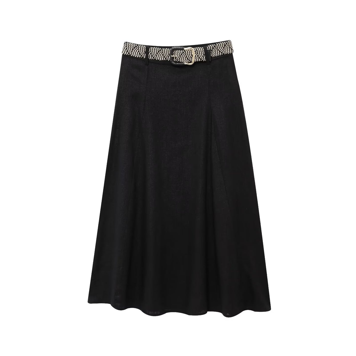 Women's 2025 New Fashion With Belt Linen Blended Midi Skirt Retro High Waist Side Zipper Women's Skirt