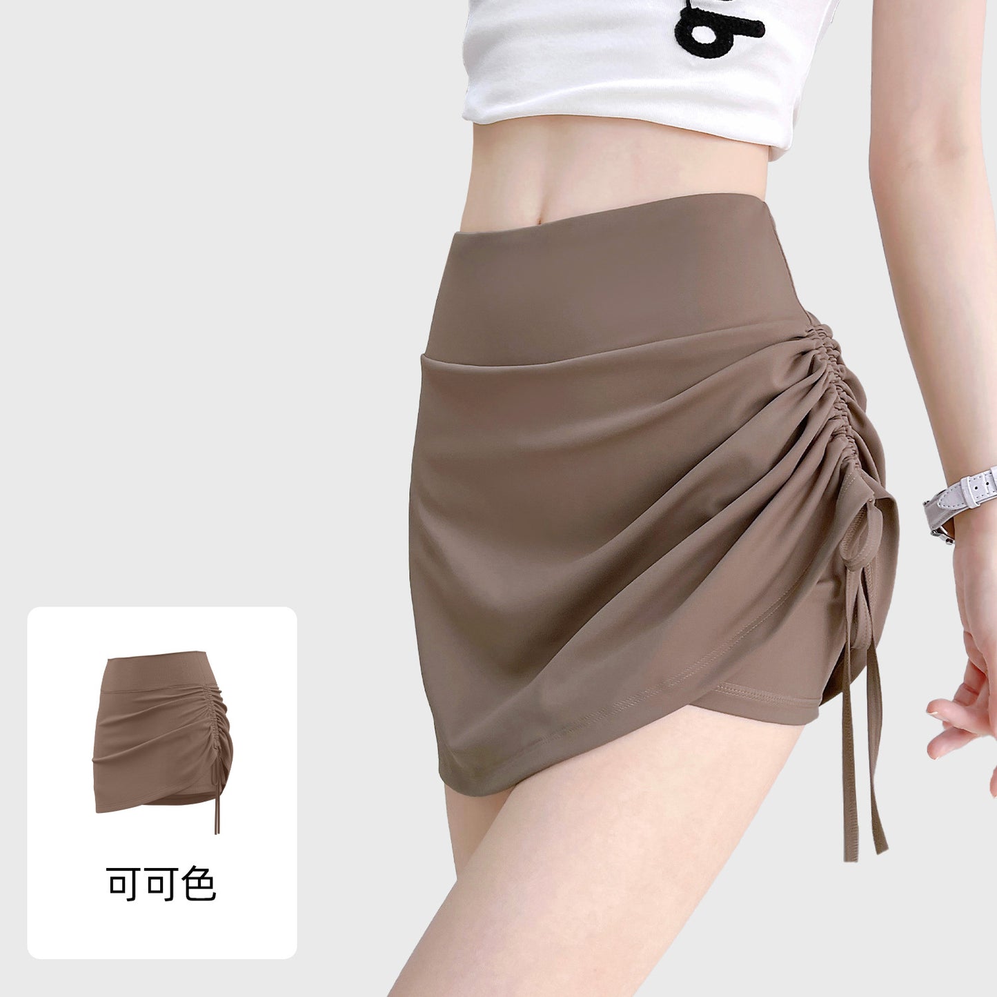 LU Women's New Wrinkle-proof Short Skirt and Hip-lifting Running Fake Two-piece Yoga Fitness Pants